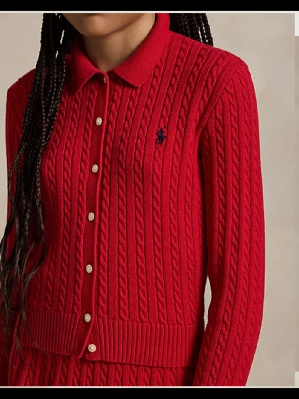 Polo by Ralph Lauren Red Cable-Knit Button Cardigan Size 8/10